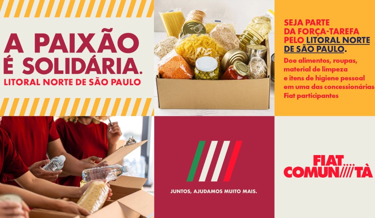 Imagem institucional da Fiat e sua Campanha para as vítimas das chuvas do litoral paulista